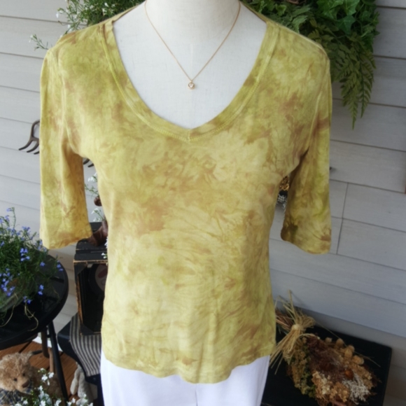 ELEGANTISSIMO FIRENZE ♡ Sweet Vintage Lime Green Tie-Dye Long Short Sleeve Top S - Picture 4 of 12